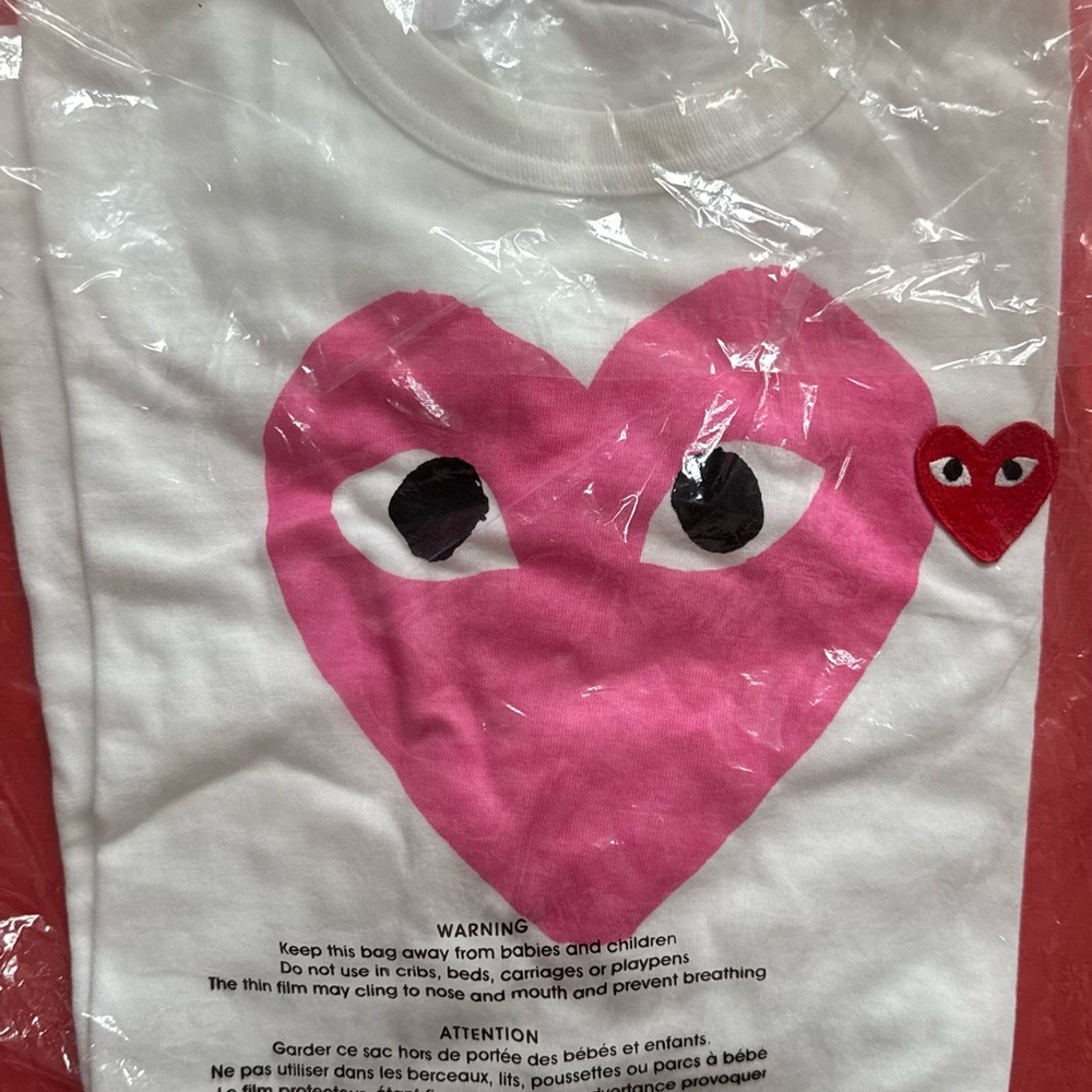 Comme des Garcons Play White Tee with Pink Accents